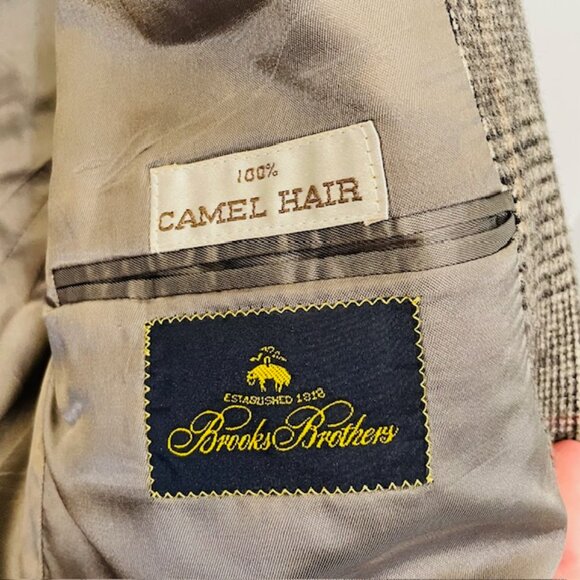 Vintage 90's Brooks Brothers USA Made Ivy Style Glen Plaid Blazer Camel Hair 42R - Picture 8 of 13